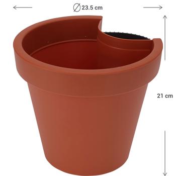 Preview: Fallrohr-Blumentopf rund Ø 23 cm - ideal für Regenrohre bis Ø 10 cm - Terracotta - Robuster, recyclebarer Kunststoff - für Haus, Terrasse & Balkon
