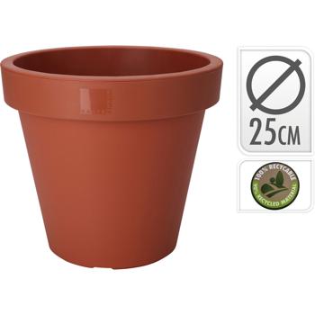 Preview: 4er-Set Blumentopf rund Terracotta - 100% recycelbarer Kunststoff - Wetterfest, stapelbar, Ø 25 cm - Ideal für Innen- & Aussenbereich