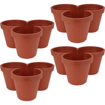 4er-Set Blumentopf mit 3 Fächern, Terracotta, Ø 44 cm – Praktische Pflanzschale, 3-geteilt, ideal für Kräuter & Blumen