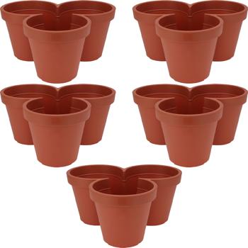 5er-Set Blumentopf mit 3 Fächern, Terracotta, Ø 44 cm – Praktische Pflanzschale, 3-geteilt, ideal für Kräuter & Blumen