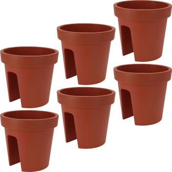 6er-Set Balkon-Blumentopf rund - Terracotta Geländertopf für Geländer bis 6cm Breite - Ø 28 cm - 100% recycelbarer Kunststoff - Wetterbeständig