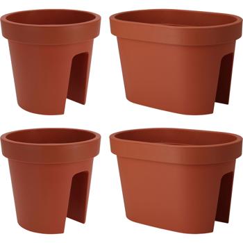 4er-Set Balkon-Blumentopf - oval & rund, terracotta - Geländertopf für Geländer bis 6 cm, recycelter Kunststoff (Polypropylen) - UV-Schutz