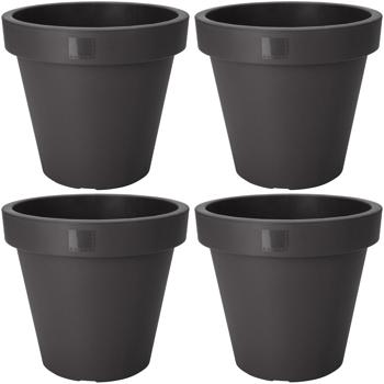4er-Set Blumentopf Rund Anthrazit - Pflanztopf für Innen- & Aussenbereich - Ø 20 cm - 100% Recycelter Kunststoff - Stapelbar
