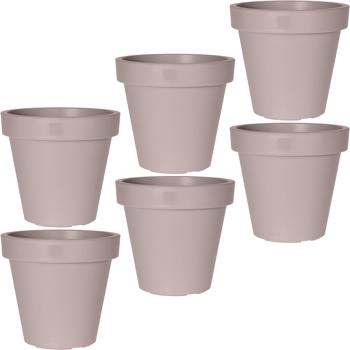 6er-Set Blumentopf rund braun-grau - 100% recycelbarer Kunststoff Ø 20 cm - Ideal für Innen- & Aussenbereich - Stapelbar mit geschlossenem Boden