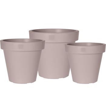 3er-Set Blumentopf rund - 3 Grössen braun-grau für Innen- und Aussenbereich - 100% recycelbarer Kunststoff stapelbar - Ø30/25/20cm Pflanztopf