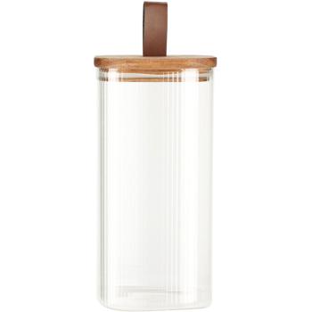Preview: 4er-Set Vorratsglas mit Akazienholzdeckel - 1500ml Borosilikatglas, Silikonring - Hygienisch, Geruchsneutral & Stapelbar für Küche