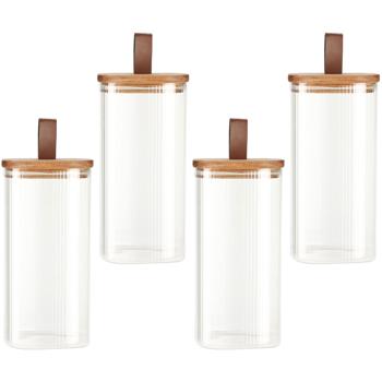 4er-Set Vorratsglas mit Akazienholzdeckel - 1500ml Borosilikatglas, Silikonring - Hygienisch, Geruchsneutral & Stapelbar für Küche