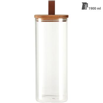 Preview: 4er-Set Vorratsglas mit Akazienholzdeckel - 1900 ml Borosilikatglas - Hält Lebensmittel länger frisch & schützt - Geruchs-/Geschmacksneutral