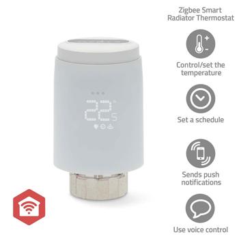 Preview: Smartes Zigbee 3.0 Heizkörperthermostat: Sprach- & App-Steuerung, elegante LED-Anzeige. Energieeffizient, weiss & komfortabel für modernes Wohnen