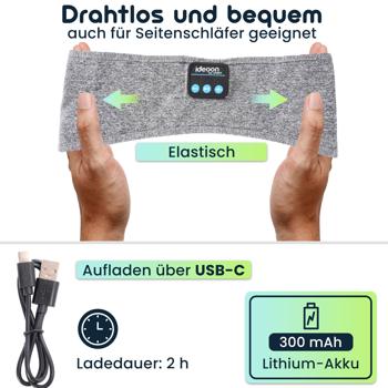 Preview: Smartes Kopfhörer-Stirnband, Bluetooth 5.4, Freisprecher & Sprachsteuerung, grau: Ein bequemer Begleiter für Sport, Schlaf & Reisen