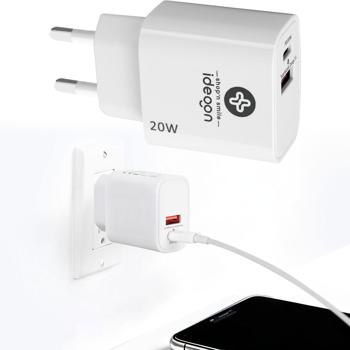 Preview: USB Ladegerät, weiss, 2 Ports, 1x USB-C und USB-A, 20 W, Power Delivery 3.0 für schnelles Laden von iPhone, Samsung, Huawai, Xiaomi