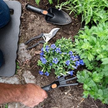 Preview: Gartenwerkzeug-Set 4-teilig - Optimale Pflanzenpflege, Blumenpflege & Gartengestaltung - Inkl. Kniematte, Blumenkelle, Gartenkralle, Schere