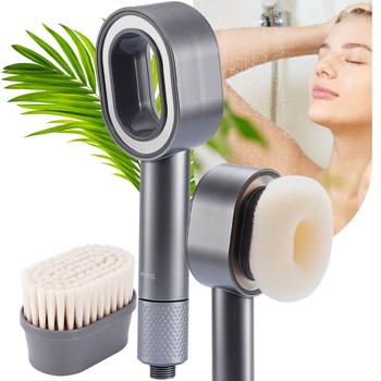 Hochwertiger 3-in-1 Duschkopf mit Bürste, Schwamm und Wasserspar Funktion - 2 x Premium-Wasserfilter - Wellness Brause für Ihr Spa-Erlebnis