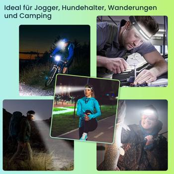 Preview: Superhelle COB-LED Stirnlampe mit 230° Weitwinkel – Kopflampe 350lm mit Gestensteuerung, inkl. 2 Lichtquellen für Handwerk & Outdoor