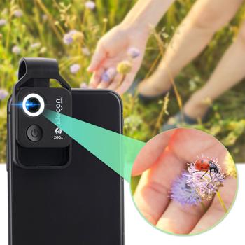 Preview: Mikroskop-Vorsatzlinse für Smartphone/Tablet 200x: Mit 6 LEDs für detailreiche Nahaufnahmen, schwarz - Entdecken Sie die Mikro-Welt