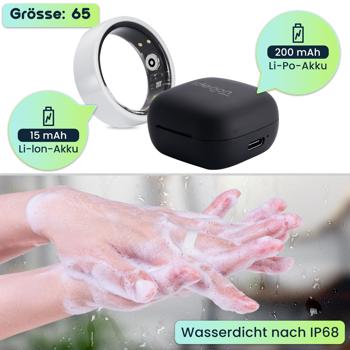 Preview: Smart-Ring Grösse 65, weiss – Fitness & Schlaf Tracker aus Keramik, wasserdicht (IP68) – Inkl. Ladebox & kostenloser App