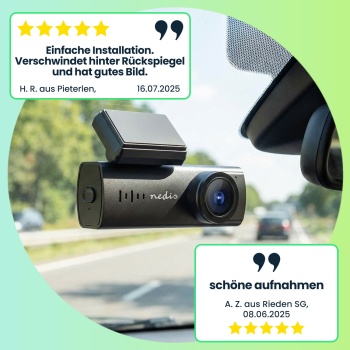 Preview: Full-HD Dashcam, 2MP, 150° Weitwinkel, Nachtsicht, Akku, Fotomodus, gestochen scharfe Aufnahmen, hohe Sicherheit
