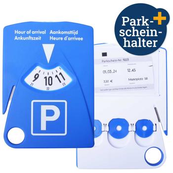 Preview: 4in1 Parkscheibe mit Gurtschneider, Parkscheinhalter & 3 Einkaufchips (Eurogrösse) - Autozubehör Kunststoff 15x11cm - Notfall & Alltag sicher