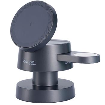 Preview: Multifunktionale drahtlose & komfortable Ladestation mit Nachtlicht (15W) USB-C - schwarz - für Smartphones, Watches, Pods & mehr - Komfort + Ordnung