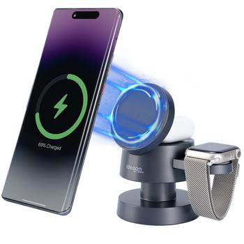 Multifunktionale drahtlose & komfortable Ladestation mit Nachtlicht (15W) USB-C - schwarz - für Smartphones, Watches, Pods & mehr - Komfort + Ordnung