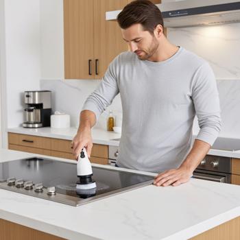 Preview: Effektive Elektrische Reinigungsbürste mit 9 Bürstenköpfen, Teleskopgriff, Akku, 7,2 Watt - Kabellos & kraftvoll – Für Bad, Küche & Aussenbereich - mühelose Sauberkeit