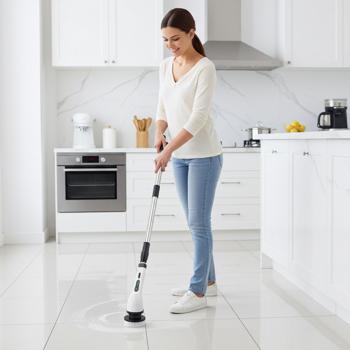 Preview: Effektive Elektrische Reinigungsbürste mit 9 Bürstenköpfen, Teleskopgriff, Akku, 7,2 Watt - Kabellos & kraftvoll – Für Bad, Küche & Aussenbereich - mühelose Sauberkeit