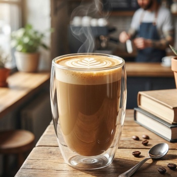 Doppelwandiges Kaffee-Glas, 450 ml, Schwebeeffekt, hitzebeständiges Barista Glas, Cappuccino, Latte-Macchiato, Tee