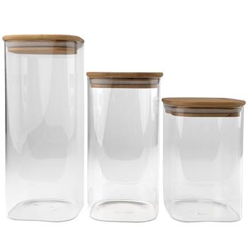Preview: Vorratsgläser-Set mit Deckel aus Bambus, 3 Grössen: Eine elegante Aufbewahrung für Küche – Aromasicher & Platzsparend frischhalten!