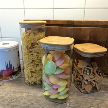 Preview: Vorratsgläser-Set mit Deckel aus Bambus, 3 Grössen: Eine elegante Aufbewahrung für Küche – Aromasicher & Platzsparend frischhalten!