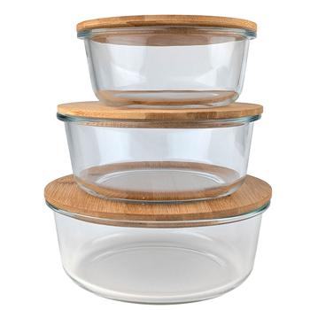 Preview: Hochwertige Vorratsdosen mit Deckel, rund, Glas/Bambus, 3 Grössen: Vorratsgläser für Aromaschutz & eine stilvolle Ordnung