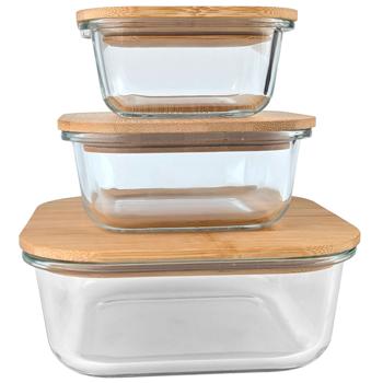 Preview: Vorratsdosen mit Deckel (3er-Set) aus Glas & Bambus – Vorratsgläser mit Aromaschutz-Dichtung in 3 Grössen für die Küche