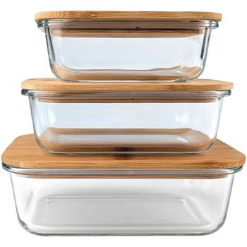 Preview: Hochwertige Vorratsdosen mit Deckel, rechteckig, Glas/Bambus, 3 Grössen: Vorratsgläser für Aromaschutz & eine stilvolle Ordnung