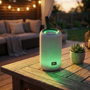 Preview: Tragbarerer 16W Bluetooth-Speaker mit LED-Lichteffekt: Weisser Lautsprecher mit kraftvollem Sound & stimmungsvoller Beleuchtung