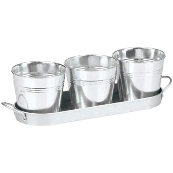 Kräutertöpfe, 3tlg. mit Tablett, Metall, Pflanztöpfe für Kräuter, Basilikum, Minze, Petersilie, für die Küche und Fensterbank