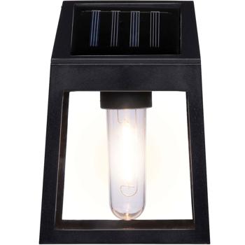 Preview: Moderne Solar Wandleuchte: warm-weisses Licht, PIR-Sensor, IP44, schwarz – Stilvolle & effiziente Aussenbeleuchtung für Ihr Zuhause