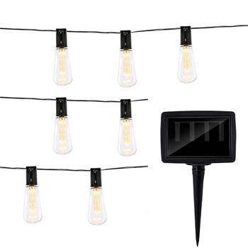 Preview: Solar-LED-Lichterkette mit 10 warmweissen LED Glühbirnen, 3,35 m, wetterfest, 2-Leuchtmodi, für Garten, Balkon & Terrasse