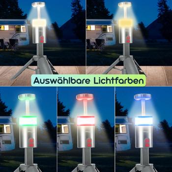 Preview: Professionelle Outdoor-LED-Leuchte mit Stativ – Mobiler Akku-Strahler mit 180° schwenkbarem Kopf, dimmbar, RGB & Powerbank