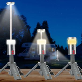 Professionelle Outdoor-LED-Leuchte mit Stativ – Mobiler Akku-Strahler mit 180° schwenkbarem Kopf, dimmbar, RGB & Powerbank