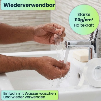 Preview: Doppelseitiges Nano-Klebeband Transparent (5m x 30mm): Starke 110g/cm² Haltekraft, Wiederverwendbar, spurlos ablösbar