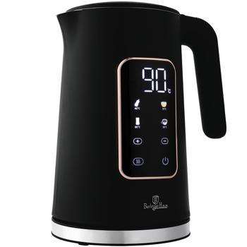 Preview: Eleganter 1,7L Edelstahl-Wasserkocher: 2200W, modernes Touch-Display, 4 Stufen, 360°, matt schwarz-roségold – schnelles & stilvolles Wasser kochen