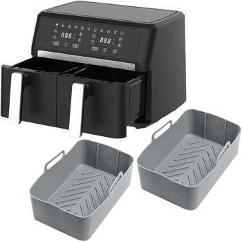 Premium Dual-Zone Heissluftfritteuse, Doppelkorb, 2x 4,5 l, inkl. Silikonformen - Air Fryer, 11 Kochprogramme, LED Touch Display, starke 2400W 