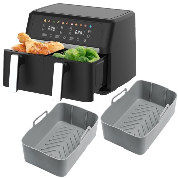Premium Dual-Zone Heissluftfritteuse, Doppelkorb, 2x 4,5 l, inkl. Silikonformen - Air Fryer, 11 Kochprogramme, LED Touch Display, starke 2400W 
