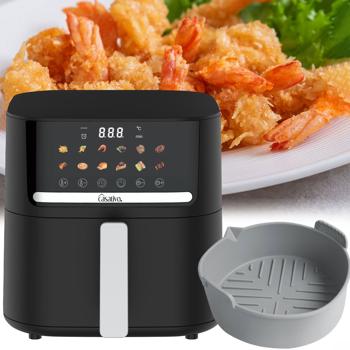 Premium Heissluftfritteuse mit 11 Koch-Programmen, 6,5 l, inkl. Silikonform, 1600 Watt - AirFryer mit LED Touch-Panel, matt schwarz, Antihaft