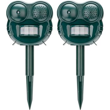 Preview: 2er-Set  2in1 Wirkungsvoller Ultraschall Tierschreck mit LED-Blitzicht und PIR-Bewegungsmelder, 70 m² - Tierabwehr gegen Katzen, Hunde und Wildtiere