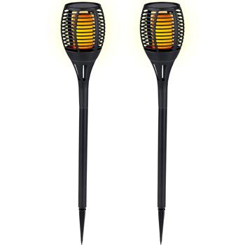 2er-Set Solargartenfackel mit Erdspiess, je 9 x 59 cm, flackernder Flammeneffekt für Garten & Terrasse, für stimmungsvolle Abende