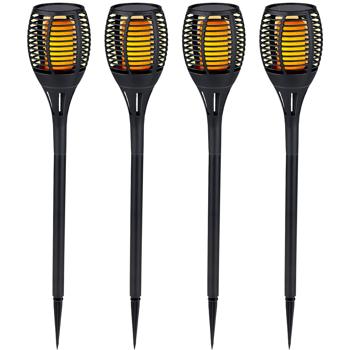 4er-Set Solargartenfackel mit Erdspiess, je 9 x 59 cm, flackernder Flammeneffekt für Garten & Terrasse, für stimmungsvolle Abende