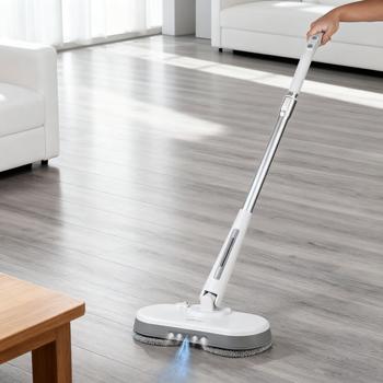 Preview: Kabellose Boden-Poliermaschine mit Wassertank: 30W Power & 40 Min Laufzeit, Teleskopstange - Bodenwischer für grosse Flächen, Fliesen, Laminat