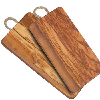Olivenholz Bretter 2er-Set - Schneide- & Servierbretter mit Kordel - Unikate, handgefertigt - 24x13cm & 29x13cm - unbehandelt, einzigartige Maserung