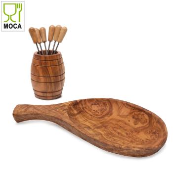 Preview: Tapas-Set Fass Schale 26 cm +Fass mit Snack- & Olivengabeln 8-teilig