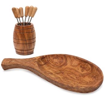 Tapas-Set Fass Schale 26 cm +Fass mit Snack- & Olivengabeln 8-teilig